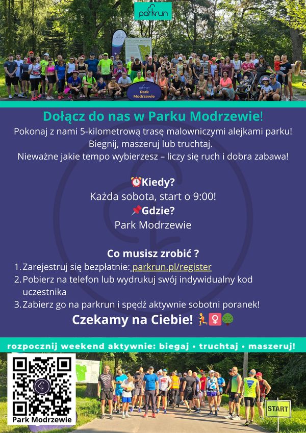 ZAPRASZAMY DO UDZIAŁU W parkrun Park Modrzewie