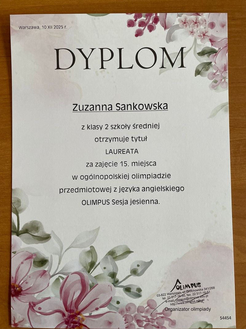mt_gallery: laureata w Ogólnopolskiej Olimpiadzie Języka Angielskiego „Olimpus"